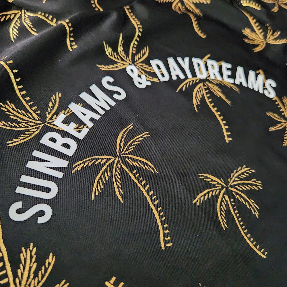 Old Navy Youth Large rashguard swim shirt. Black & Gold palm tree print
